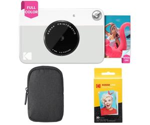 KODAK: Paquete básico de cámara instantánea Printomatic (Gris) + Papel Zink (20 Hojas) + Funda cómoda .