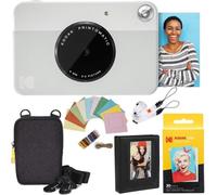 KODAK: Paquete cámara instantánea Printomatic (Gris) + Papel Zink (20 Hojas) + Funda álbum de Fotos + Marcos para Colgar + cómoda