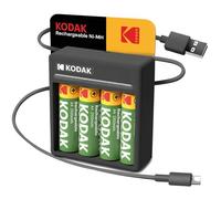 Kodak Paquete de 4 pilas AA recargables con cargador de batería USB-C de 4 ranuras (no incluye adaptador), compatible con pilas AA y AAA (NiMH), carga baterías dobles A o triple A, 1000 ciclos de