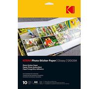 KODAK Photo Sticker Paper - Papier Photo Autocollant, Finition Brillante, Pack de 10 Feuilles, Format A4 (21x29,7cm), 120 gsm, Compatible avec Imprimantes Jet d'Encre