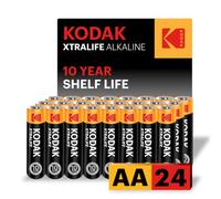 KODAK Pilas alcalinas AA (paquete de 24) doble A de alto rendimiento, 10 años de vida útil, 145% de vida extra de larga duración (24 unidades Xtralife) para electrónica doméstica y de oficina