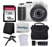 Kodak PIXPRO AZ255 - Cámara digital (blanco) + funda para cámara de apuntar y disparar + tarjeta de memoria de 16 GB + lector de tarjetas USB + trípode de mesa + accesorios