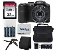 Kodak PIXPRO AZ255 - Cámara digital (negro) con funda para cámara Point & Shoot + tarjeta de memoria SD de 32 GB + baterías recargables y cargador + lector de tarjetas USB + trípode de mesa +