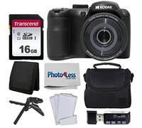 Kodak PIXPRO AZ255 - Cámara digital (negro) + funda para cámara de apuntar y disparar + tarjeta de memoria de 16 GB + lector de tarjetas USB + trípode de mesa + accesorios