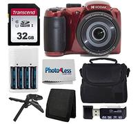 Kodak PIXPRO AZ255 - Cámara digital (rojo), funda para cámara de apuntar y disparar, tarjeta de memoria SD de 32 GB, baterías recargables y cargador, lector de tarjetas USB, trípode de mesa,