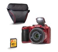 Kodak Pixpro AZ255 - Cámara Puente de 16 MP con Zoom óptico de 25x + Funda Protectora + Tarjeta SD de 32 GB - vídeo Full HD 1080p, Gran Angular de 24 mm, estabilizador, Pantalla LCD de 3" - Rojo