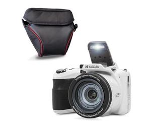 KODAK Pixpro AZ425 - Cámara puente de 20 MP con zoom óptico 42x + funda protectora - vídeo Full HD 1080p, gran angular de 24 mm, estabilizador, pantalla LCD de 3" - blanco