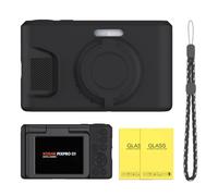 Kodak Pixpro C1 - Juego de fundas de silicona suave con correa y protector de pantalla de cristal templado, protección contra golpes, arañazos y polvo para cámaras digitales (negro)