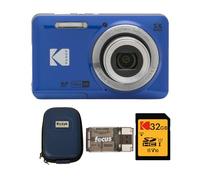 Kodak PIXPRO - Cámara digital Zoom FZ55 (azul) con funda para cámara, tarjeta de memoria UHS-I U1 SDHC de 32 GB y lector de tarjetas USB 2.0 (4 artículos)