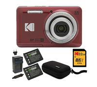 Kodak PIXPRO Friendly Zoom FZ55 Cámara digital (rojo) Paquete con tarjeta SD de 32 GB, funda para cámara y cargador de viaje de batería (4 artículos)
