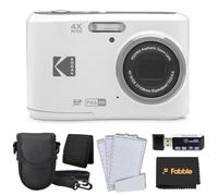 Kodak PIXPRO FZ45 - Cámara digital (blanco) 16 MP 4X Zoom óptico de 27 mm, gran angular, cámara compacta para apuntar y disparar con funda, lector de tarjetas SD, protectores de pantalla, cartera para