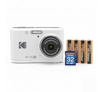 Kodak PIXPRO FZ45 - Cámara Digital con Zoom amigable (Blanco) con Tarjeta SD de 32 GB y Pilas AA (Paquete de 4) (3 artículos)