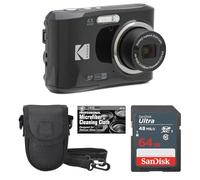 Kodak PIXPRO FZ45 - Cámara digital de 16 MP, zoom óptico 4X, gran angular, 1080P, video Full HD, cámara LCD de 2.7 pulgadas (negro) + funda acolchada + tarjeta de 64 GB + paño de limpieza