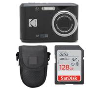 Kodak PIXPRO FZ45 - Cámara digital (negro), funda para cámara de apuntar y disparar, tarjeta de memoria SDXC de 128 GB Sandisk