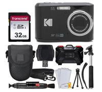 Kodak PIXPRO FZ45 - Cámara digital, tarjeta de memoria de 32 GB, funda para cámara de apuntar y disparar, monopie extensible, bolígrafo de limpieza de lentes, protectores de pantalla LCD, trípode de