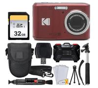 Kodak PIXPRO FZ45 - Cámara digital + tarjeta de memoria de 32 GB + funda para cámara de apuntar y disparar + monopie extensible + bolígrafo de limpieza de lentes + protectores de pantalla LCD +