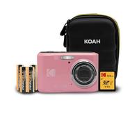Kodak PIXPRO FZ45 Friendly Zoom Cámara digital Full HD de 16 MP 1080p (rosa pastel) con tarjeta SD de 128 GB, funda de cámara compacta y paquete de 4 pilas AA adicionales (4 artículos)