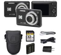 Kodak PIXPRO FZ55 - Cámara digital, 16 MP compacta de apuntar y disparar, zoom óptico 5X, lente gran angular de 28 mm, video Full HD 1080P, negro + funda de cámara y tarjeta SD de 32 GB