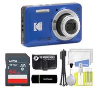 Kodak PIXPRO FZ55 - Cámara digital azul de 16 MP, zoom óptico 5X, 28 mm, gran angular, 1080P, video Full HD, cámara LCD de 2.7 pulgadas + tarjeta y lector de 64 GB + cartera de memoria + trípode +