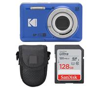 Kodak PIXPRO FZ55 - Cámara digital (azul) + funda para cámara Point & Shoot + tarjeta de memoria SDXC Sandisk de 128 GB