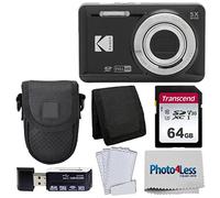 Kodak PIXPRO FZ55 - Cámara digital (negro) + funda negra para cámara de apuntar y disparar + tarjeta de memoria SD Transcend de 64 GB + cartera de tarjeta de memoria triple + lector de tarjetas SD USB
