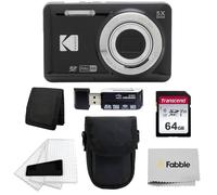 Kodak PIXPRO FZ55 - Cámara digital (negro) + funda negra para cámara de apuntar y disparar + tarjeta de memoria SD Transcend de 64 GB + cartera de tarjeta de memoria triple + lector de tarjetas SD USB