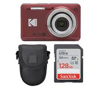 Kodak PIXPRO FZ55 - Cámara Digital para Fotos (rojo) + Funda para Cámara Point & Shoot + Tarjeta de Memoria SDXC Sandisk de 128 GB