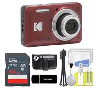 Kodak PIXPRO FZ55 - Cámara digital roja de 16 MP, zoom óptico 5X, 28 mm, gran angular, 1080P, video Full HD, cámara LCD de 2.7 pulgadas + tarjeta y lector de 64 GB + cartera de memoria + trípode +