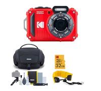 Kodak PIXPRO WPZ2 - Cámara digital resistente al agua de 16 MP con zoom óptico 4X (rojo) con bolsa para dispositivos y kit de accesorios, microSDHC UHS-I de 32 GB y paquete de correa flotante (4