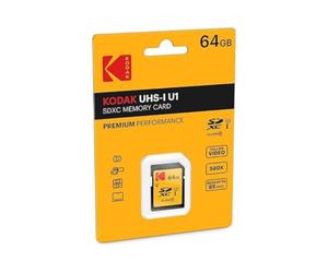 Kodak Premiun SDXC 64GB Class10 U1 | Hasta 85 MB/s de lectura, UHS-I, V10, U1, video Full HD