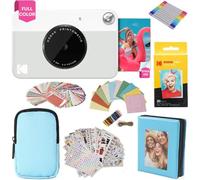 KODAK Printomatic cámara de impresión instantánea + Estuche Blando + Papel fotográfico Zink de 2 x 3 (Paquete de 20) + Álbum + Juegos de calcomanías + Marcos para calcomanías + Marcadores - Gris