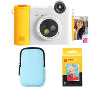 KODAK Smile+ - Paquete de iniciación de cámara instantánea Digital e Impresora fotográfica 2 en 1, Funda de Lujo + Papel Zink 20 Unidades, 10 MP, Lente giratoria, Color Blanco