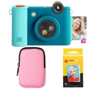 KODAK Smile+ - Paquete de iniciación de cámara instantánea Digital e Impresora fotográfica 2 en 1, Funda Suave + Papel Zink, 10 MP, Lente giratoria, Color Azul