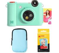 KODAK Smile+ - Paquete de iniciación de cámara instantánea Digital e Impresora fotográfica 2 en 1, Funda de Lujo + Papel Zink 20 Unidades, 10 MP, Lente giratoria, Color Verde