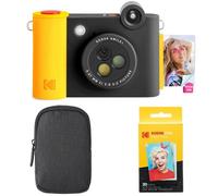 KODAK Smile+ - Paquete de iniciación de cámara instantánea Digital e Impresora fotográfica 2 en 1, Funda + Papel Zink 20 Unidades, 10 MP, Lente giratoria, Color Negro