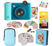 KODAK Smile+ - Paquete de Regalo de cámara instantánea Digital e Impresora fotográfica 2 en 1, Funda + Papel Zink + álbum + Marcos + calcomanías + marcadores, Color Azul