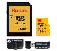 Kodak - Tarjeta de memoria microSDXC UHS-I de rendimiento premium de 128 GB con adaptador SD, lector de tarjetas y cartera para tarjetas de memoria