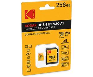 Kodak Ultra Perfomance Tarjeta de Memoria MicroSDXC 256GB UHS-I U3 V30 A1 con Adaptador
