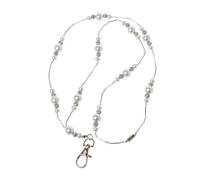 Kodbww Collar de perlas blancas y cordón, bonito collar con soporte para tarjeta de identificación, cadena de moda para mujeres y niñas