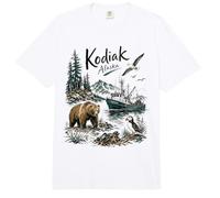 Kodiak Alaska Nature Scene Bear Puffin & Fishing Boat Comfort Colors Adult Heavyweight T-Shirt