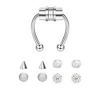 Kodxylytix Aros magnéticos falsos para la nariz, herradura para mujer, bola de Shambhala plateada plateada, 1.2x8x3mm, poliéster