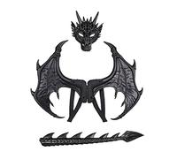 Kodxylytix Juego de máscara de cola de dinosaurio con alas de dragón para niños, color negro, 30 x 24 cm