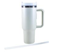 Kögler 13121-Taza térmica con Pajita y asa, 1200 ml, Aislante de Doble Pared de Acero Inoxidable y plástico, Taza de café Reutilizable Blanco cáscara de Huevo, Color White, 27 x 10 x 14,5 cm (13121)
