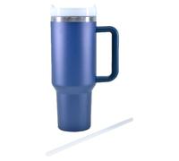 Kögler 13122-Taza térmica con Pajita y asa, 1200 ml, Aislante de Doble Pared de Acero Inoxidable y plástico, Taza de café Reutilizable en Azul Oscuro, Color Blue, 27 x 10 x 14,5 cm (13122)