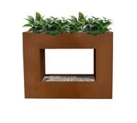 KÖHKO® 32001B - Cortina de agua con iluminación LED, altura 60 cm, acero corten con macetero, cascada, fuente de agua