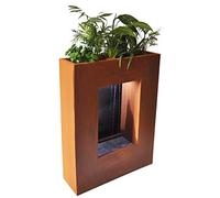 KÖHKO® Cortina de agua con iluminación LED, altura de 80 cm, de acero corten con jardinera de acero inoxidable, cascada, fuente 32001H
