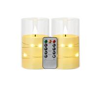 Koelaa Pack de 2 Velas LED sin Llama con Control Remoto y Efecto Llama Realista, Vela LED con Cadena de Luces Incrustadas - Decoración para Hogar, Navidad, Bodas, Fiestas y Mesas (Blanco) - 7,5x10cm