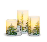 Koelaa Pack de 3 Velas LED Navideñas con Árbol de Navidad - Velas de Cera Real con Control Remoto y Luz Cálida Parpadeante, Decoración para Hogar, Navidad, Fiestas y Mesas (10 cm, 12,5 cm, 15 cm)