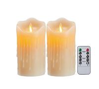 Koelaa Paquete de 2 Velas de Batería, Velas LED, Velas sin Llama, Velas que Funcionan con Pilas, Velas Remotas, Velas Electricas de Cera Reales, Velas para Navidad-7.5 * 12.5cm