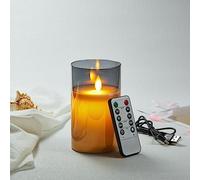 Koelaa Vela LED recargable, velas de cristal gris con control remoto, velas de batería, sin llama, vela parpadeante con función de sincronización para Navidad, festivales, decoración de bodas, 10 cm